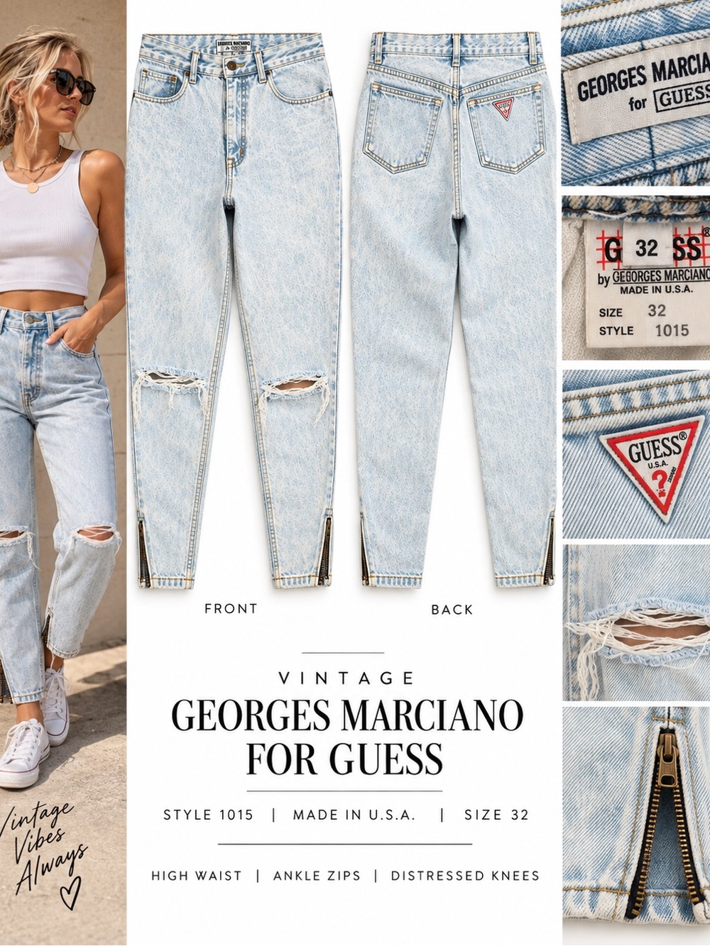 Guess by Marciano Light Blue Distressed High-Waist Ankle Jeans